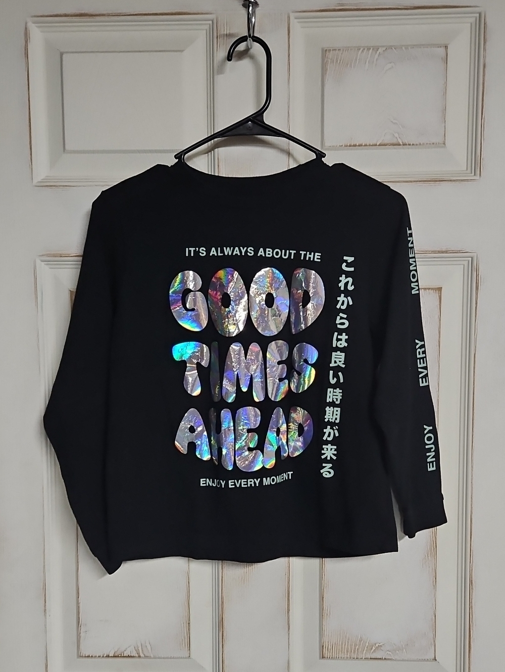 Eighty Eight Brand Long-Sleeve Shirt with Holographic 'Good Times Ahead' Print